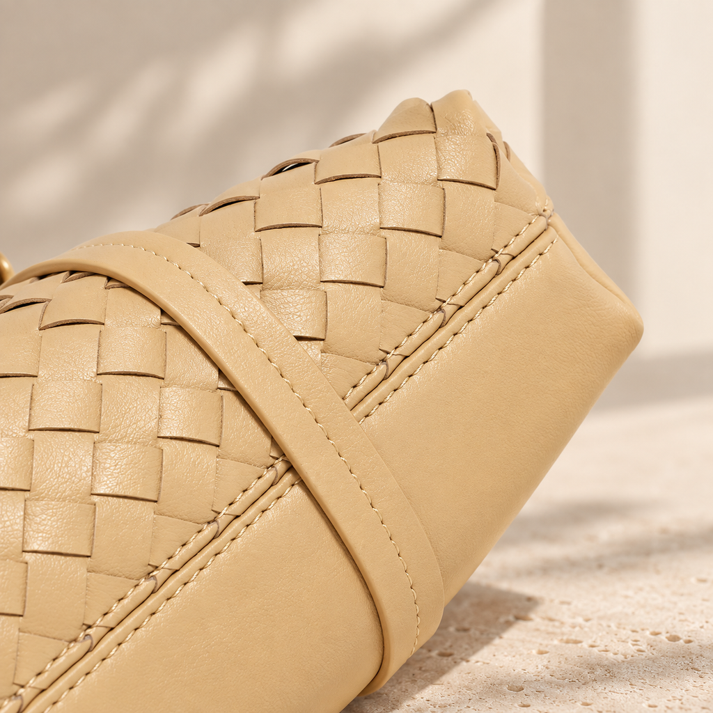 Woven Genuine Leather Cloud Bag for Women — Pleated Top-Grain Shoulder Handbag