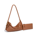 Drape Woven PU Shoulder Bag with Pouch — Caramel Brown