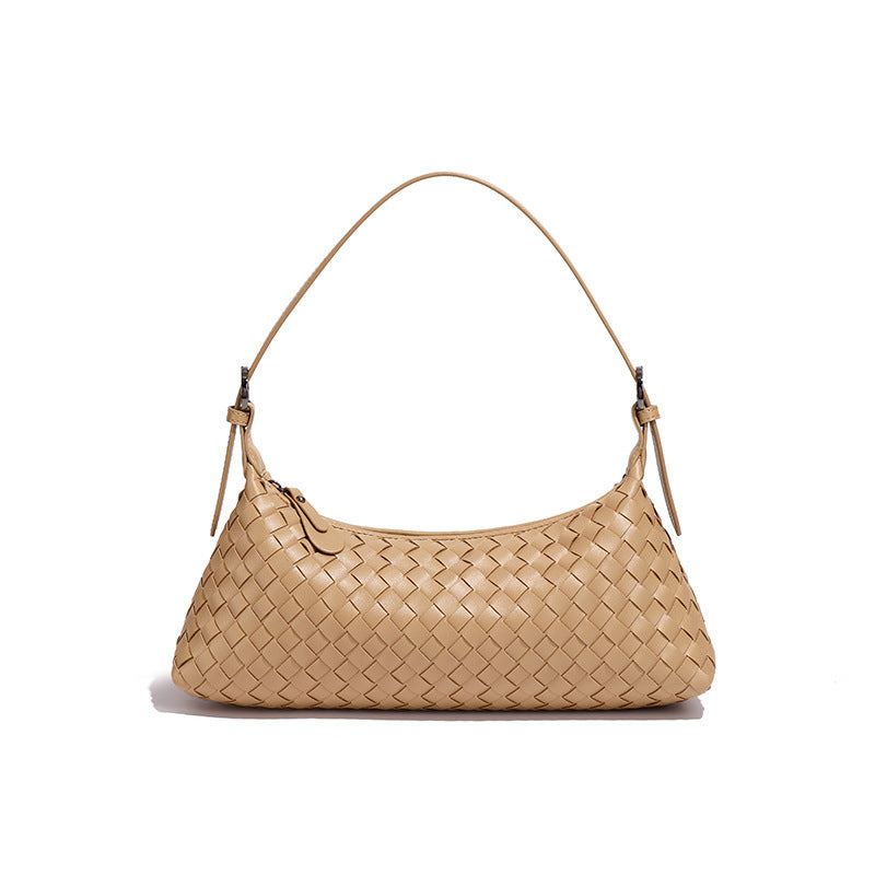 Lune Woven PU Shoulder Bag — Apricot