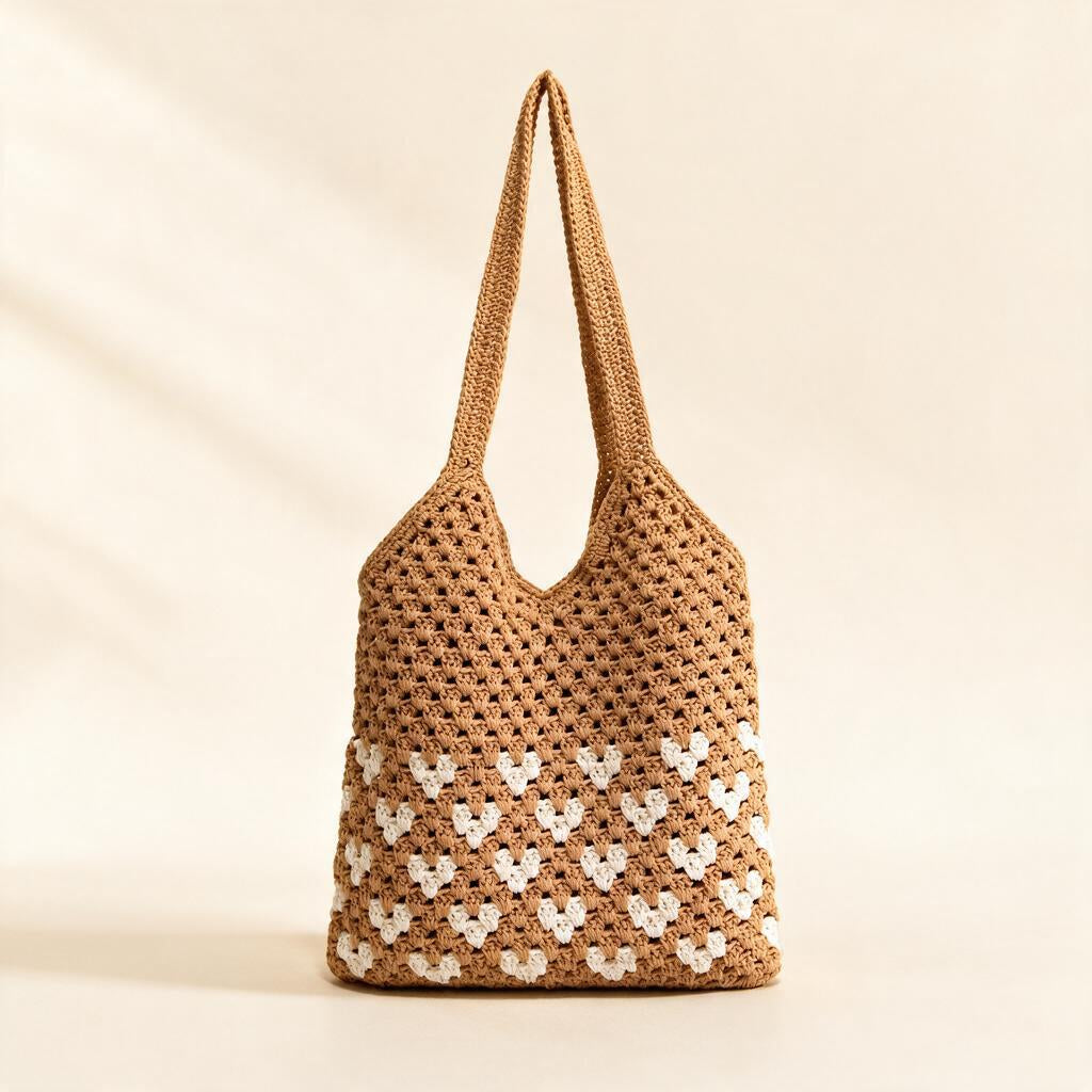 Heart Motif Cotton Crochet Shoulder Bag — product overview