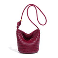 Rope-Handle Woven PU Bucket Bag — Bordeaux