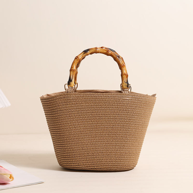 Harbour Bamboo-Effect Handle Woven Paper Tote — Natural