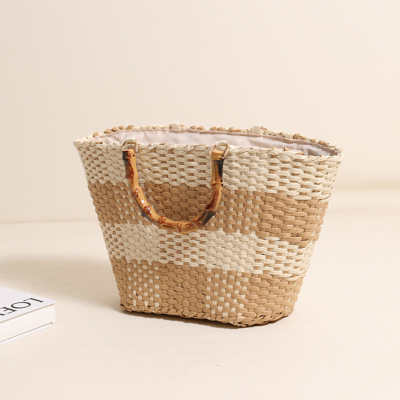 Bamboo-Effect Handle Woven Paper Basket — product overview