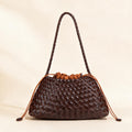 Gather Woven PU Shoulder Bag — Chocolate