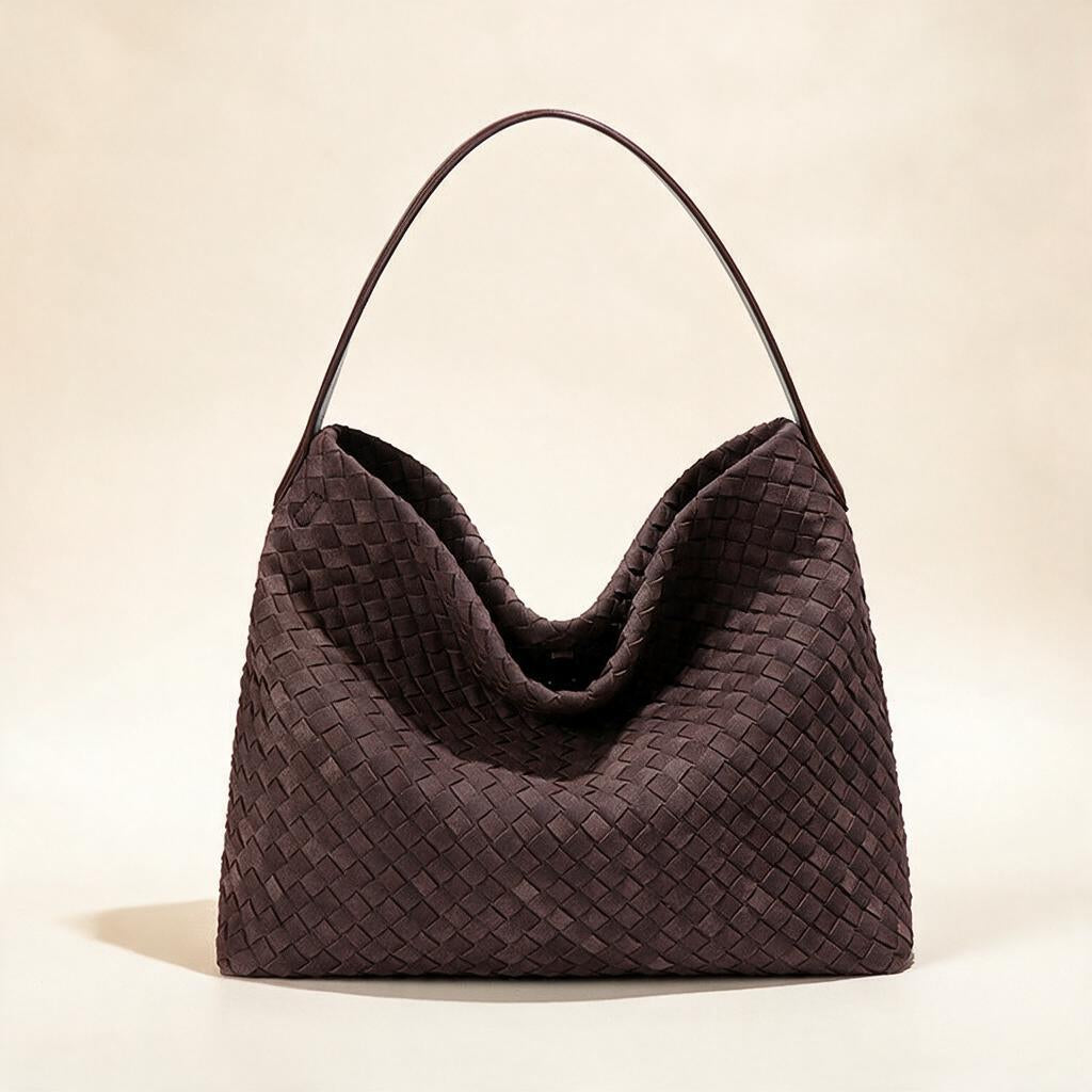 Fold Woven PU Shoulder Bag — Chocolate