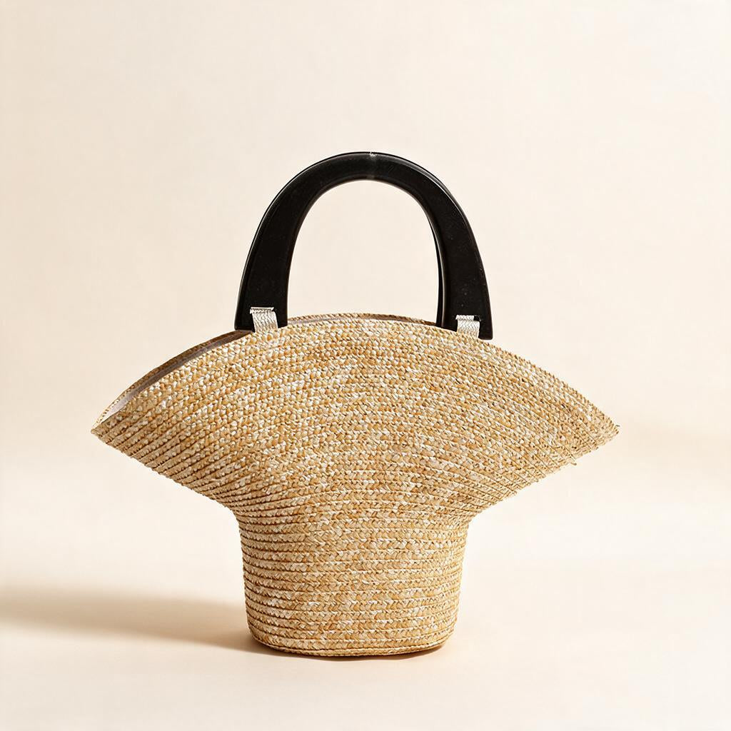 Brim Sculptural Straw Handbag — Natural