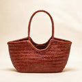 Herringbone Woven Cowhide Basket — Tan