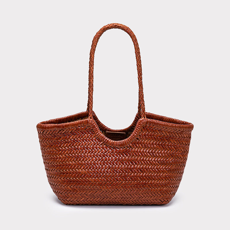 Herringbone Woven Cowhide Basket — product overview