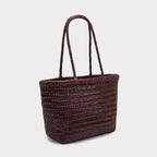 Market Woven Cowhide Tote — Coffee