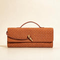 Line Woven PU Baguette Bag — Brown