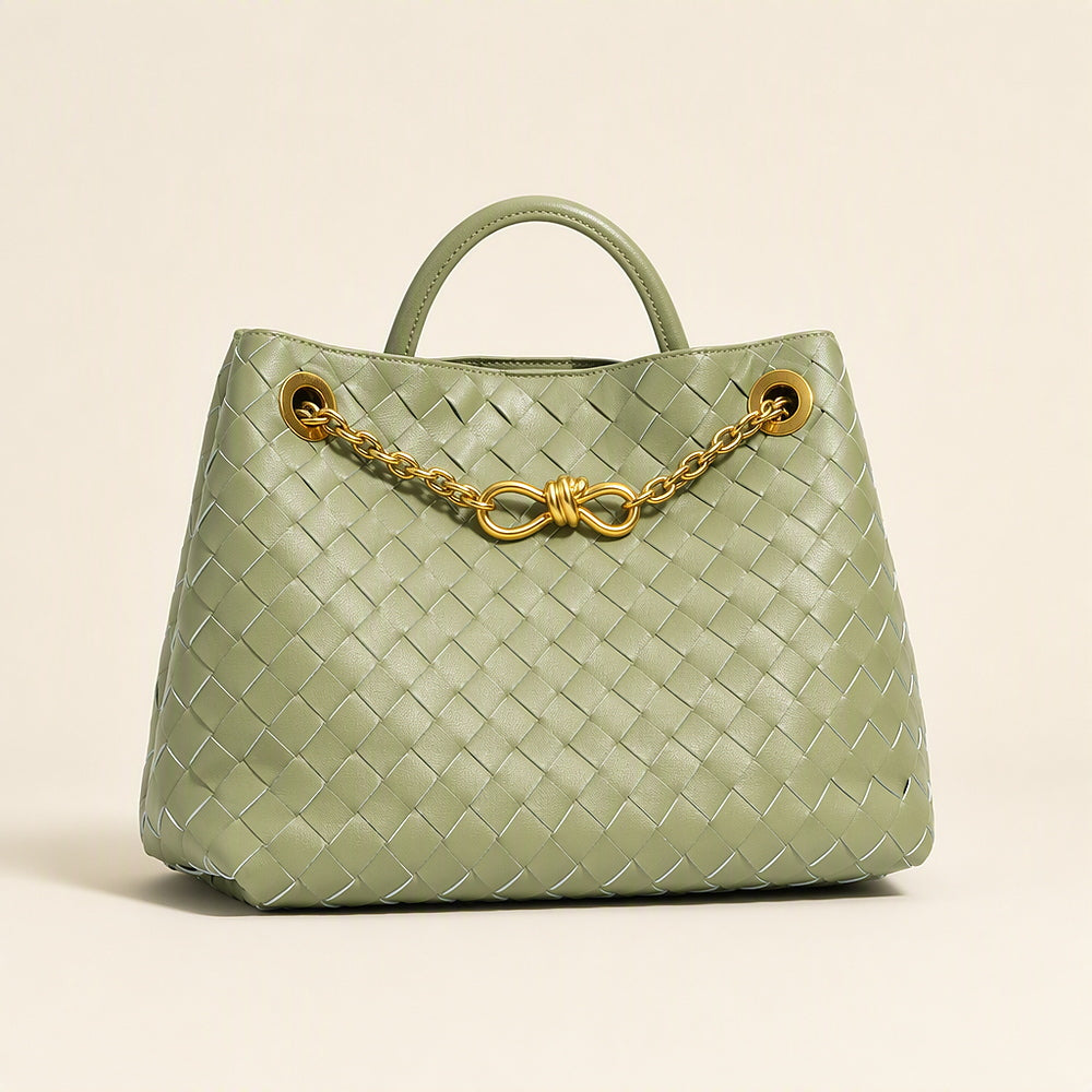 Woven Cowhide Tote Bag for Women — Braided Leather Shoulder Bag with Chain Accent — main product image | Woven Rove